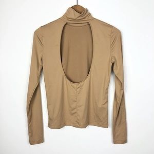 Urban Outfitters Womens Size Large Mock Neck Long Sleeve Open Back Tan